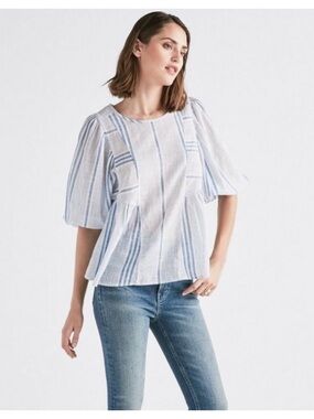 Lucky Brand Blue White Striped Peasant Top Size L